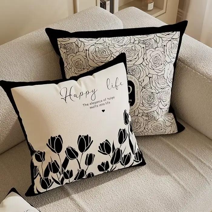 Housse de coussin imprimée Double face noir et blanc
