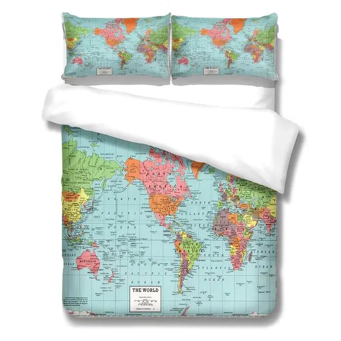 Ensemble de housse de linge de lit carte nautique du monde