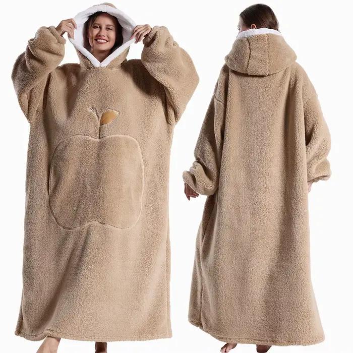 Couverture pull à capuche pour femme, surdimensionnée, polaire, avec manches, grande poche, chaude et épaisse, pour TV, Robe pour Couple, hiver