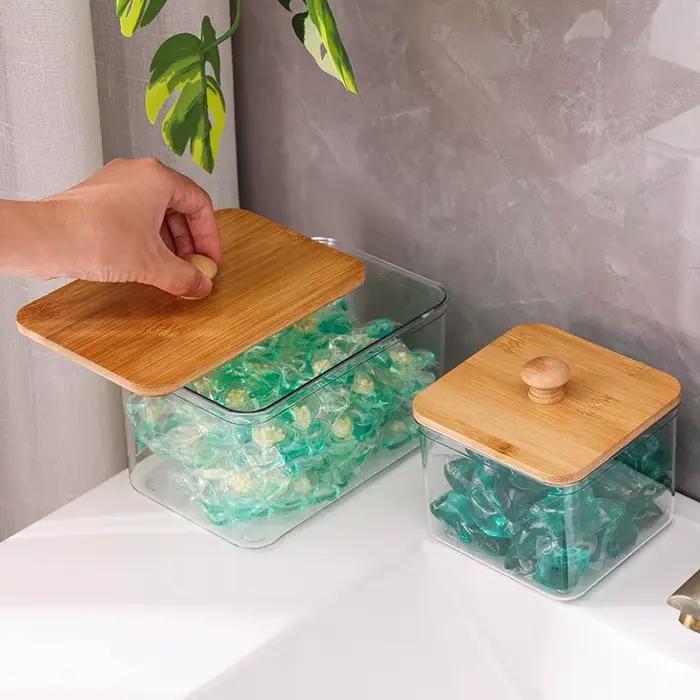 Boîte de rangement de poudre à lessive avec couvercle en bambou