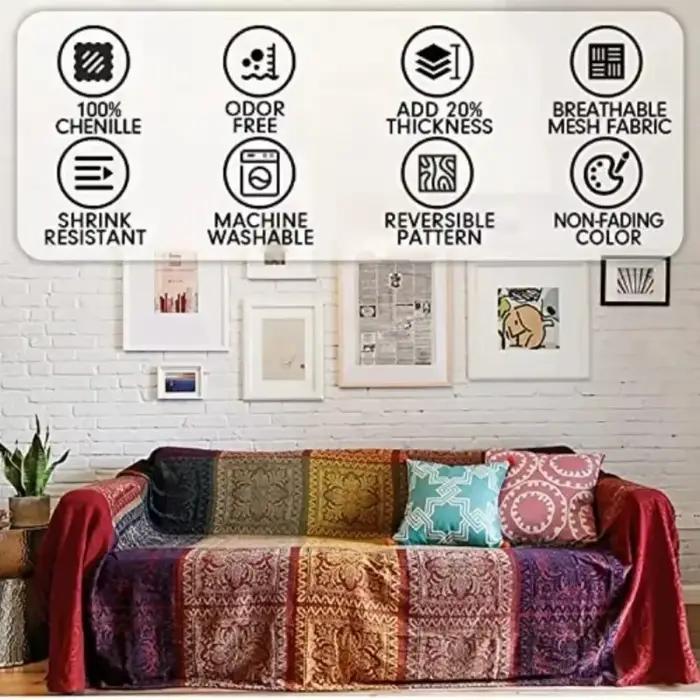 Grande couverture à carreaux Boho romantique bohème Chenille jeter Jacquard Gaint housse de canapé Plaid glands décoratif canapé chaise couverture