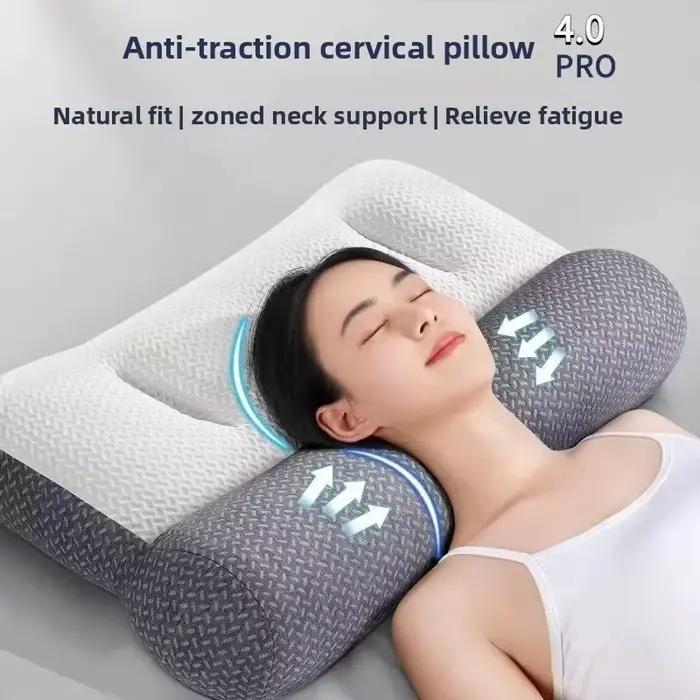 Oreiller cervical en latex à arche inversée pour traction, protection de la colonne cervicale, oreiller de sommeil avec noyau de gruau, oreiller de cou pour la maison