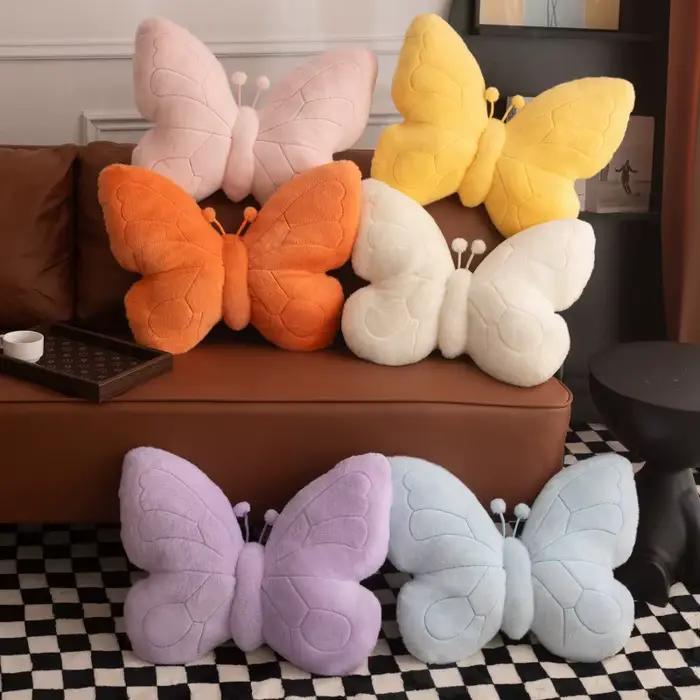 Oreiller papillon en peluche douce, jouets colorés, oreiller de câlin pour canapé, coussin multicolore, décoration de maison, cadeaux d'anniversaire