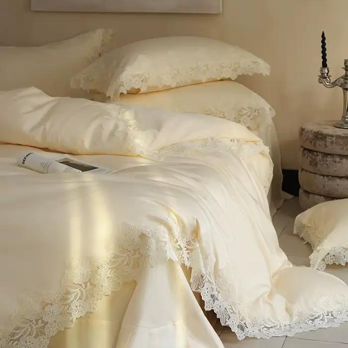 Parure de lit de luxe, couleur crème, taille Queen, décor de chambre à coucher, doux, confortable, Design élégant pour femmes et Couples, drap de lit princesse
