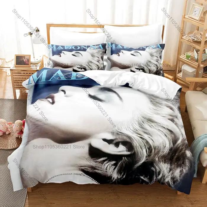 Parure de lit Pop Icon Madonna 3 pièces, housse de couette imprimée tendance, style vintage, pour lits simples, doubles, queen et king size, inspirée de la légende de la chanteuse.