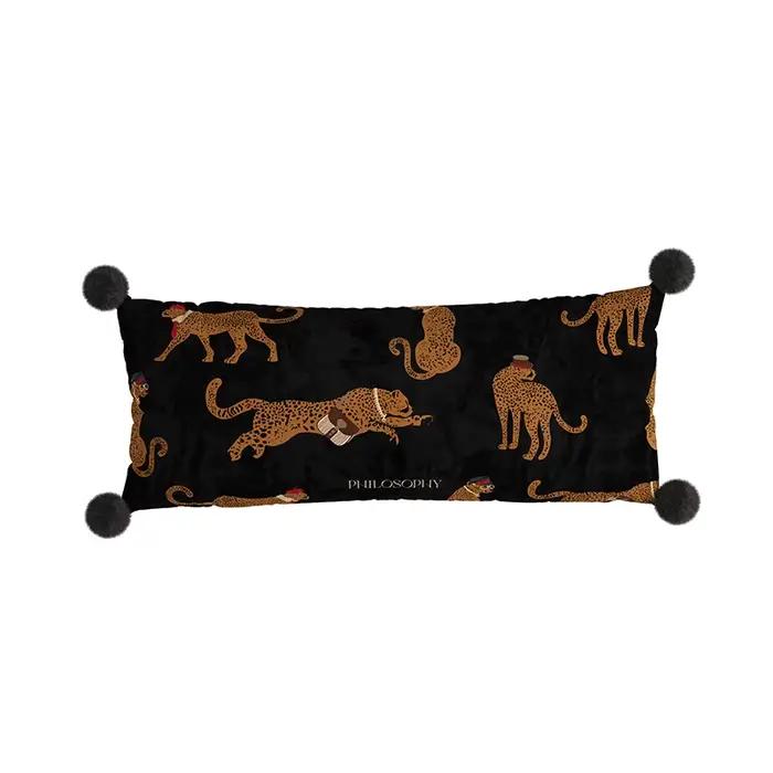 Housses de coussin rectangulaires en velours confortable avec pompon léopard