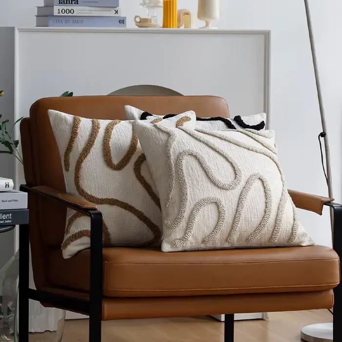 Juste de coussin touffetée en chenille, ligne simple, usage domestique, diverses décorations de pièces, fermeture à glissière, lavable en machine