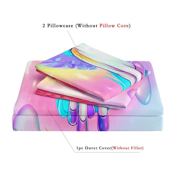 Ensemble de 3 pièces de housse de couette imprimée licorne rose et violette