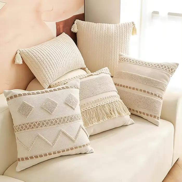 Housse de coussin bohème en coton et lin