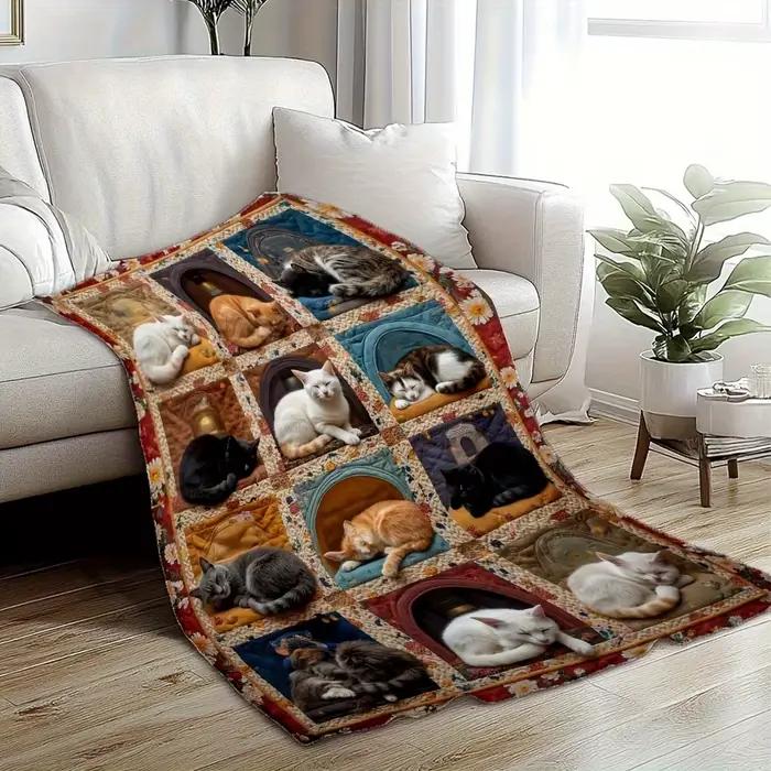 Couverture à motif de chat mignon, couverture chaude et confortable pour canapé-lit, canapé, voyage en camping, le meilleur cadeau.