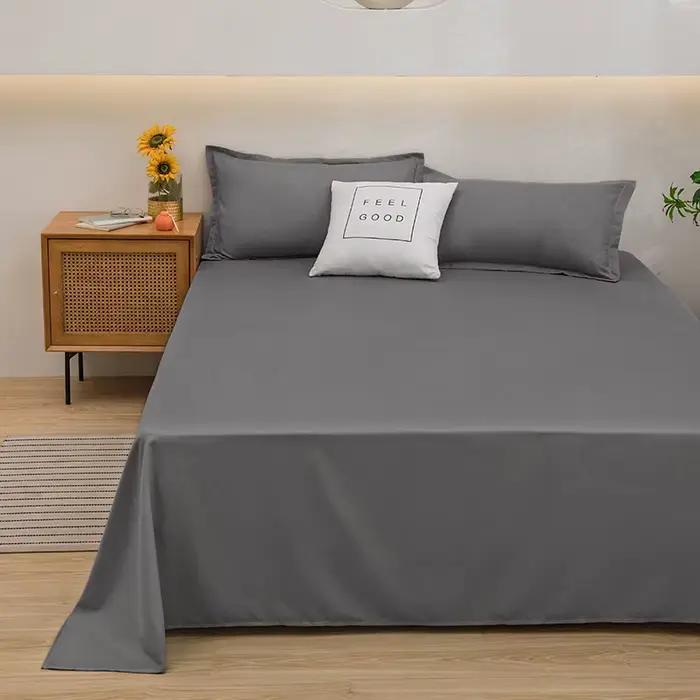 Drap plat pour lit Double, 1 pièce, draps supérieurs uni de couleur unie, draps plats simples/Queen/King, draps doux en lin pour la maison