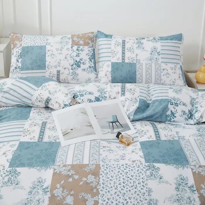 Parure de lit à fleurs bleues, ensemble de housse de couette imprimée en 3D, doux, simple, double, décoration de maison, ensemble de housse de couette, cadeau d'anniversaire mignon pour filles