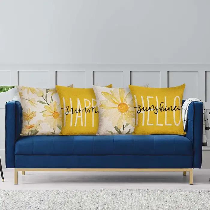 Nouveau Coussin lin 45*45 cm taie d'oreiller jaune décoration de la maison canapé oreiller coussin