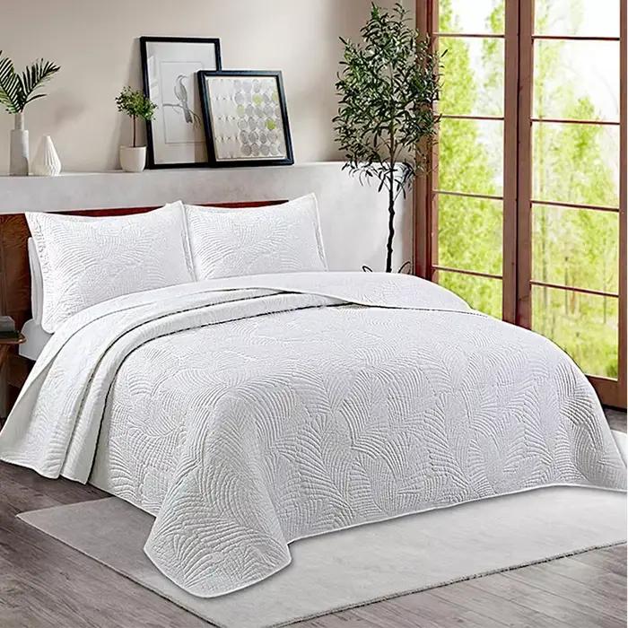 Housse de lit de couleur unie, textile de maison trois pièces matelassé en coton, literie américaine simple en coton lavé