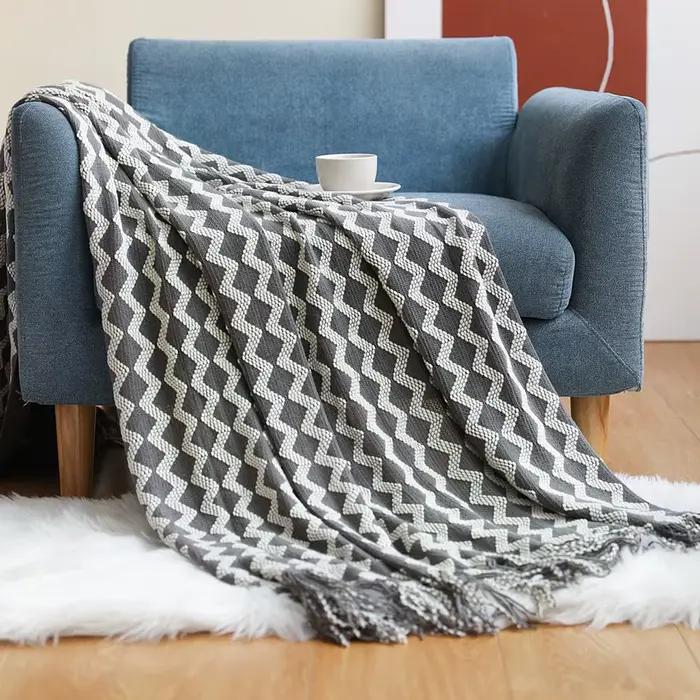 Textile City-Couverture tricotée en cachemire et laine, motif géométrique, couverture pondérée en jacquard, chaud, Pashmina, chambre à coucher, 216.239., 130x200