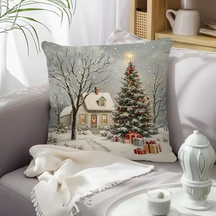 Taie d'oreiller décorative de Village d'hiver de noël 18x18 pouces, taies d'oreiller pour maison, voiture, canapé, 1 pièce/4 pièces