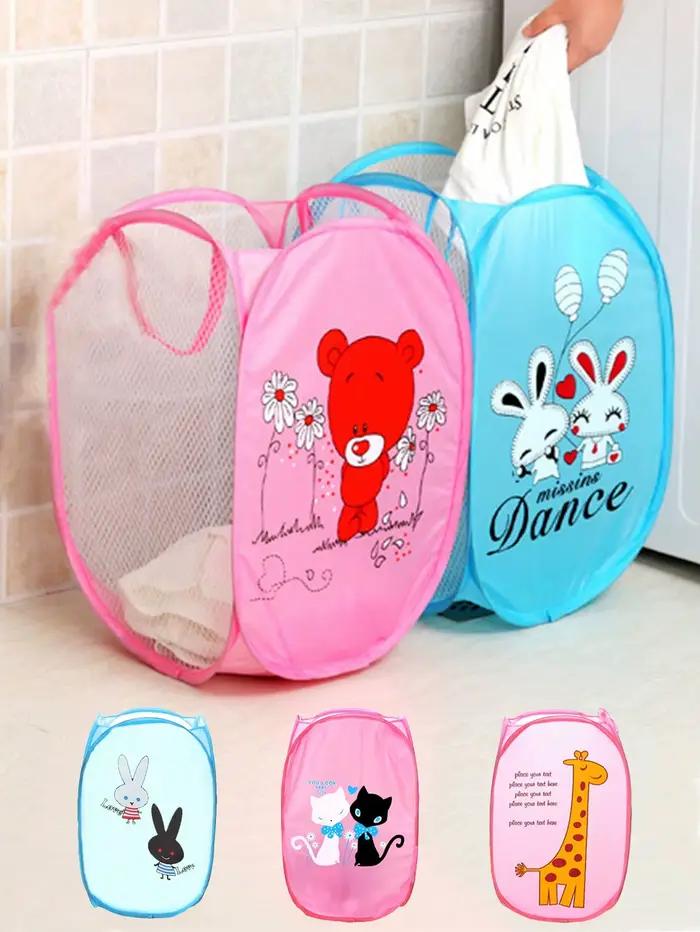 1 panier à linge pliable, panier de rangement de grande capacité de dessin animé mignon pour usage domestique, vêtements de salle de bain, panier de jouets pour chambre de bébé