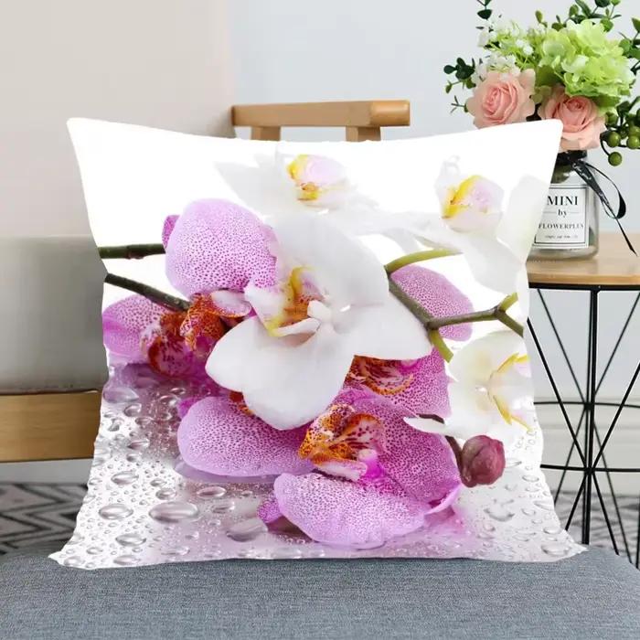Taie d'Oreiller Orchidée, Carrée, Douce, Décorative, pour Chambre à Coucher, Maison, Bureau