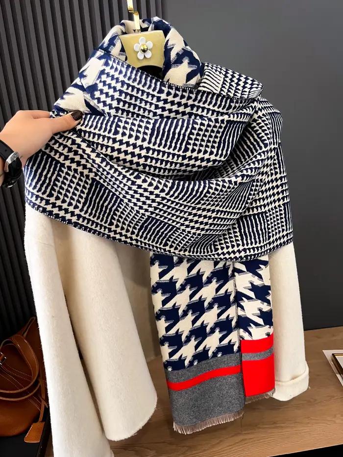 Sacarf en cachemire de luxe pour femmes, couverture d'hiver épaisse pied-de-poule avec pompon, grand châle et enveloppe Bufanda, mantille chaude