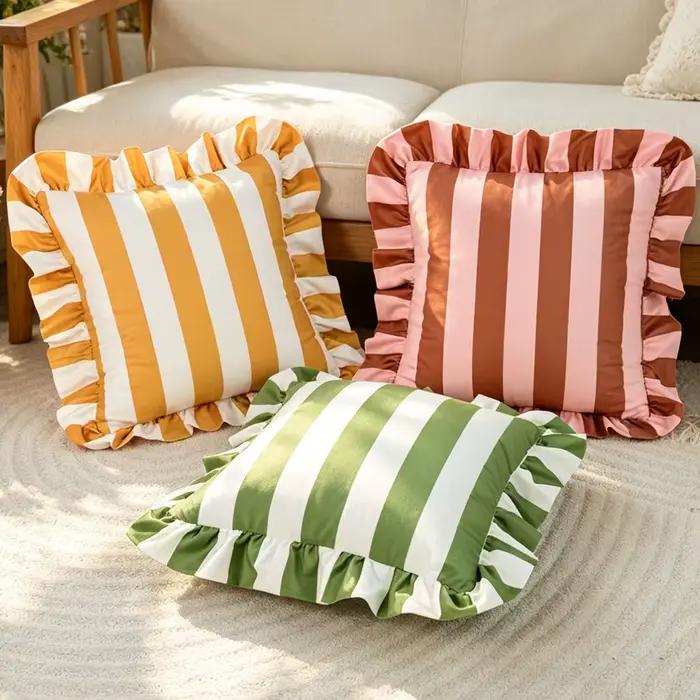 BUYNOW 1PC rayé dentelle velours taie d'oreiller 18X18 pouces taies
