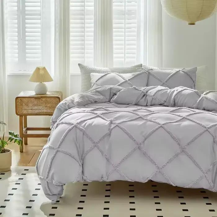 Ensemble de housse de couette capitonnée à grille de diamant