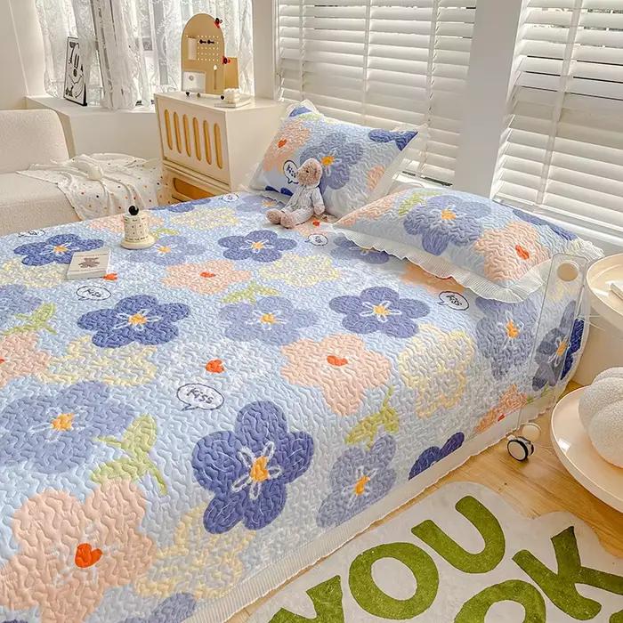 Couvre-lit matelassé imprimé floral en coton épais