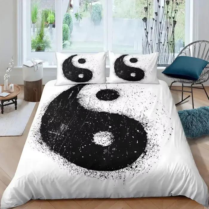 Yin Yang housse de couette ensemble Boho Trippy Art double housse de couette Gossip traditionnel Ying Yang thème King Size Polyester housse de couette