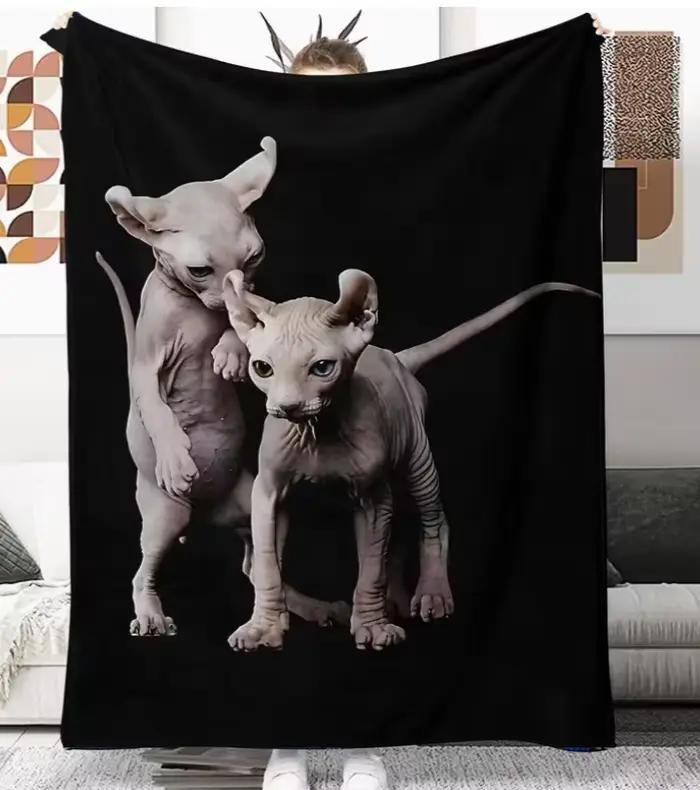 Couverture en flanelle noire à imprimé chat, super douce et ultra confortable - Plaid pour la chaleur, cadeau luxueux parfait pour le canapé, le lit, le camping