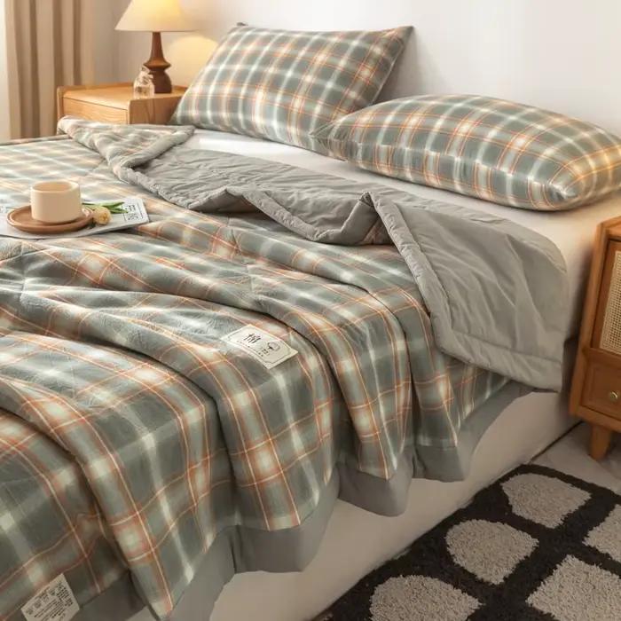 Couette matelassée pour climatisation, 100% pur coton, lavable, noyau de couette d'été, couette douce à carreaux pour couette simple, double, queen size