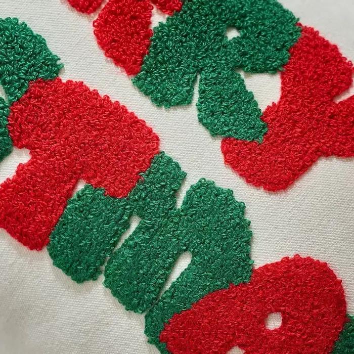 Housse de coussin de noël 30x50/45x45cm, taie d'oreiller brodée avec estampage de taille, flocon de neige rouge, décoration de maison
