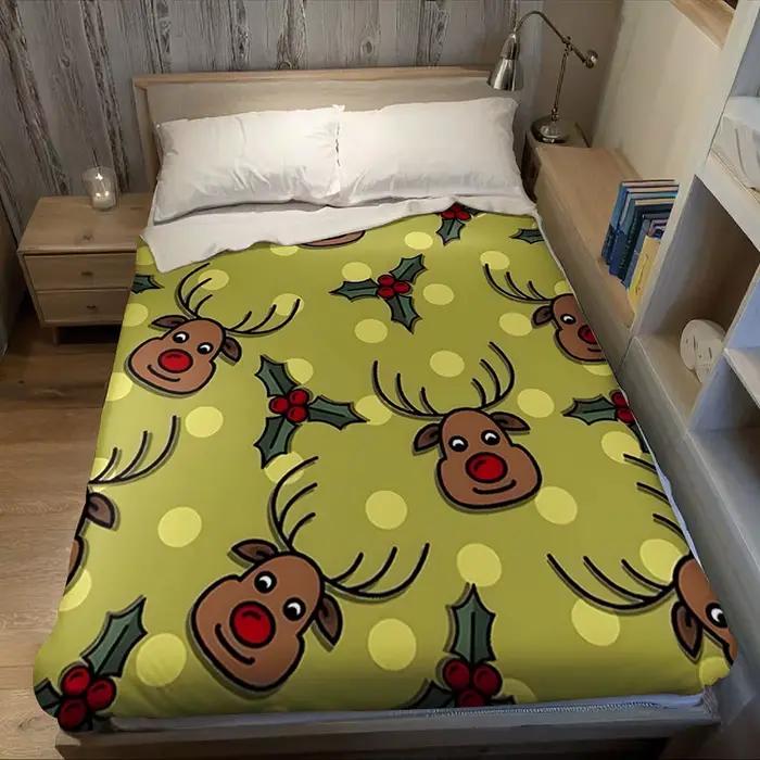Couverture en flanelle de Noël motif rennes mignons
