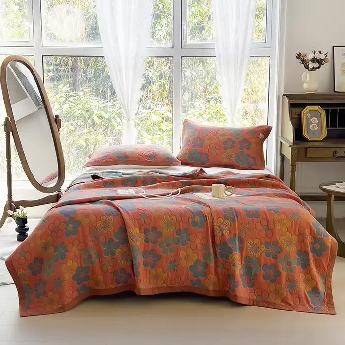 1pc pur coton gaze serviette couverture Jacquard fleur climatisation couette été couette couverture de lit décor à la maison 150*200cm