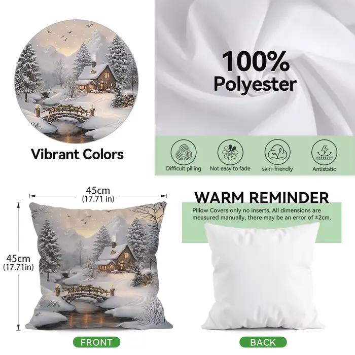 Taie d'oreiller décorative de Village d'hiver de noël 18x18 pouces, taies d'oreiller pour maison, voiture, canapé, 1 pièce/4 pièces