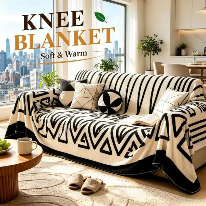 Housse de canapé en flanelle noir et blanc style bohème 180×230cm