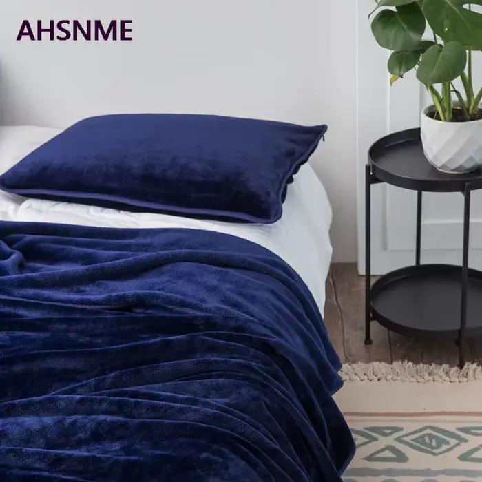 AHSNcloser-Couverture en velours bleu marine pour sites d'optique, couverture en vison solide, jet de canapé doux, multi-taille, haute qualité, lea DstressSunshine