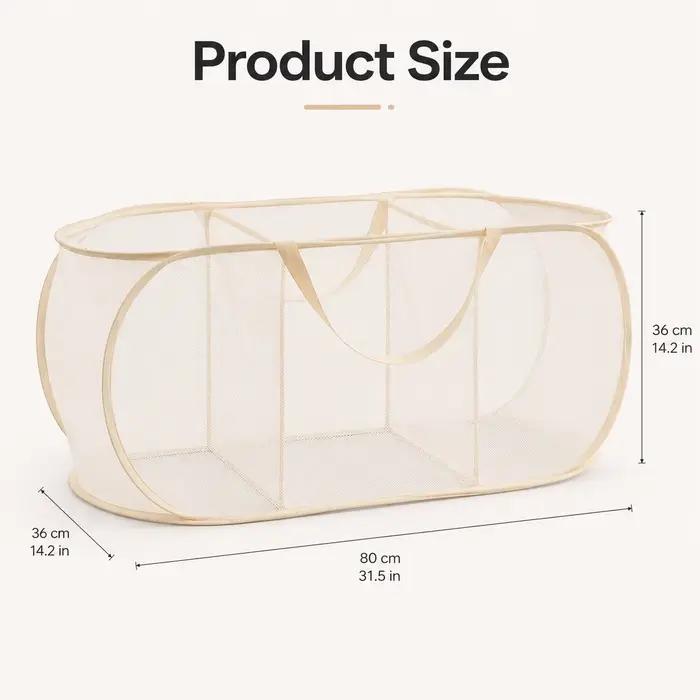 Panier à linge à 3 sections, panier à linge en maille, panier à linge en polyester avec poignées pour le rangement dans la chambre et la salle de bain