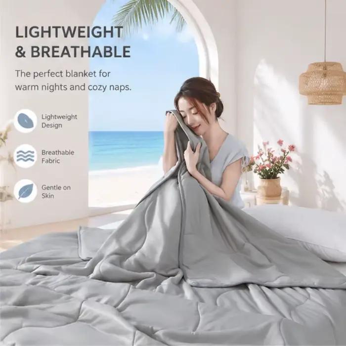 Couette d'été ultra-fine rafraîchissante, douce, respirante, couleur unie, légère, confortable pour la chambre à coucher, la climatisation intérieure et le repos quotidien.