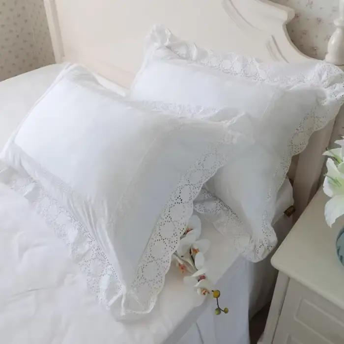 1 pièce taie d'oreiller blanc pur volants dentelle oreillers couverture à la main tout-match literie taies