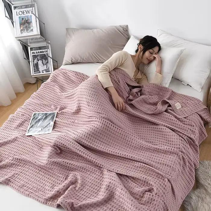 2025 printemps nouveau 100% coton Style japonais gaufré tricoté Stich couverture couleur unie serviette couvert canapé couvertures pour lits mantas