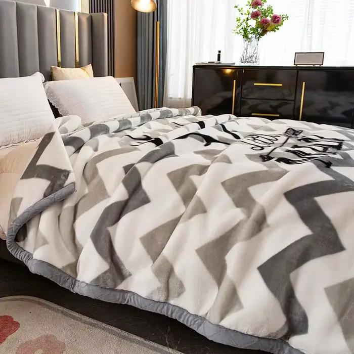 Couverture polaire couverture en peluche King Size couverture de vison lourd soyeux doux et chaud 2 plis A & B imprimé couverture de lit Raschel Rose/pivoine