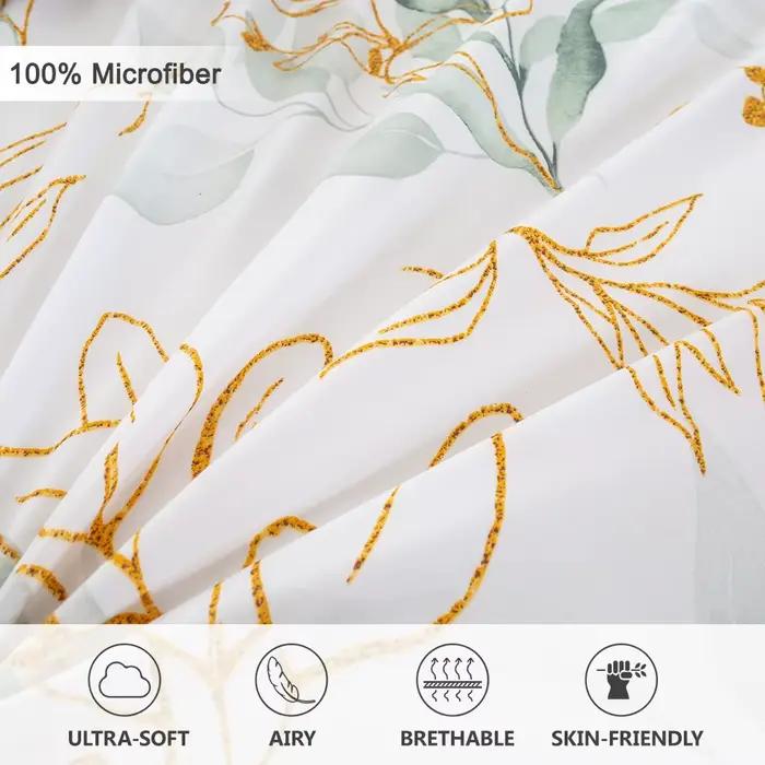 Ensemble de housse de couette imprimée feuilles d'eucalyptus vertes et dorées