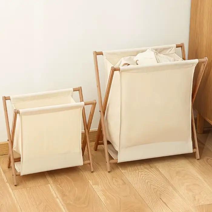 Panier à linge pliable en bambou avec double poignée