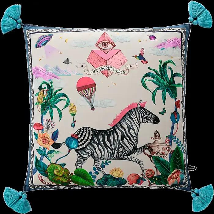 Housse de coussin en velours cheval magique, taie d'oreiller carrée décorée, coque avec pompon, imprimé Animal Vintage, Double face pour lit et canapé