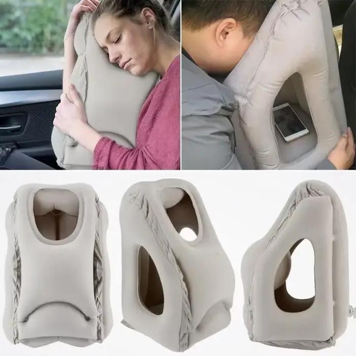 Coussin de Voyage Gonflable Amélioré avec Support de Tête et Menton pour Avion, Voiture, Bureau – Oreiller de Sieste Confortable