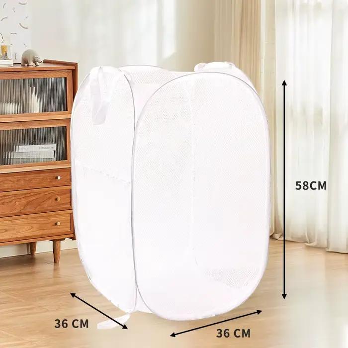Grand panier à linge pliable en maille respirante avec poche latérale pour le rangement et l'organisation
