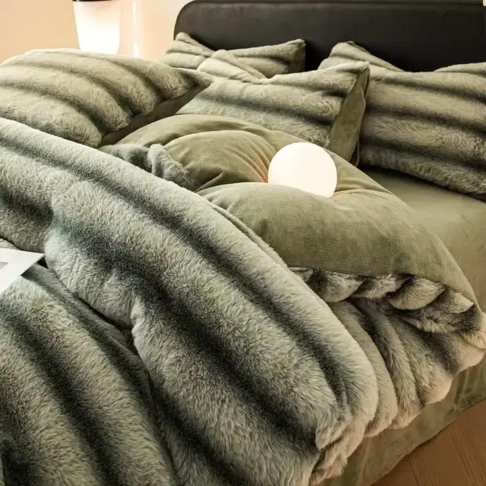 Ensemble de literie de luxe chaud pour l'hiver, optique, comprend une housse de couette, un drap, une taie d'oreiller, des sites de documents solides, un ensemble de housses en velours doux Queen athl