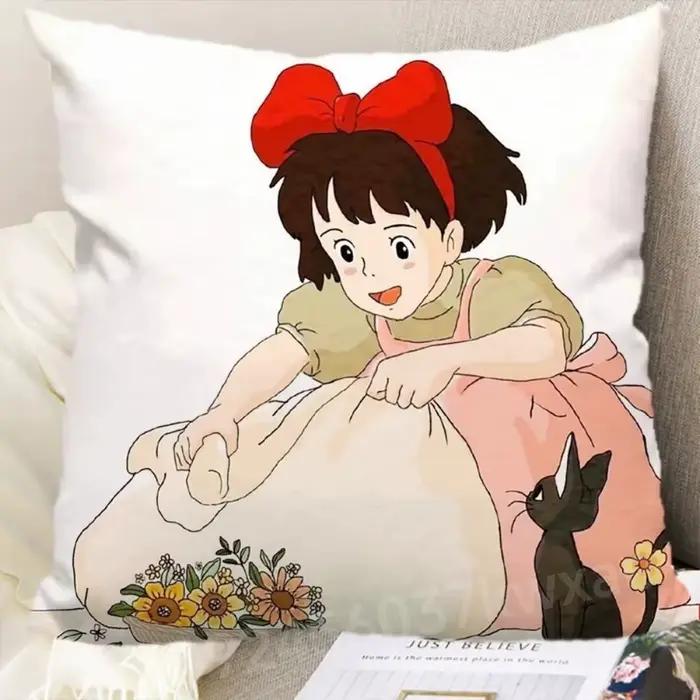 1 pièce Miyazaki Hayao Anime dos taie d'oreiller Kiki et Jiji imprimé Kiki Service de livraison taie d'oreiller décor de chambre seulement couverture
