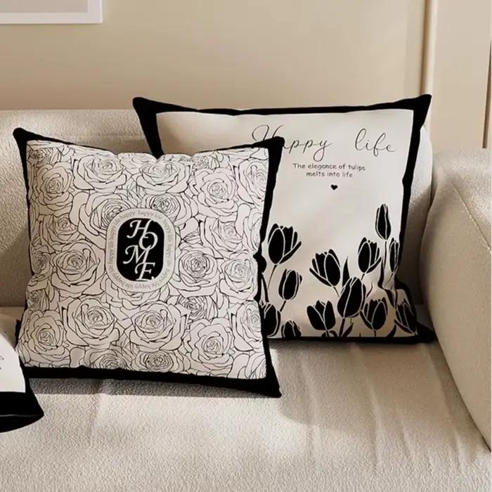 Housse de coussin imprimée Double face noir et blanc