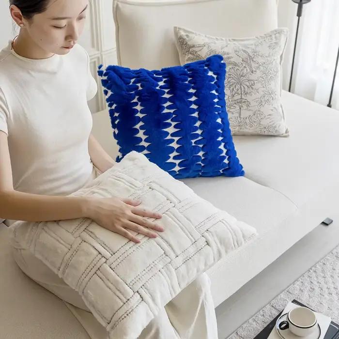 Juste de coussin en peluche bleu royal