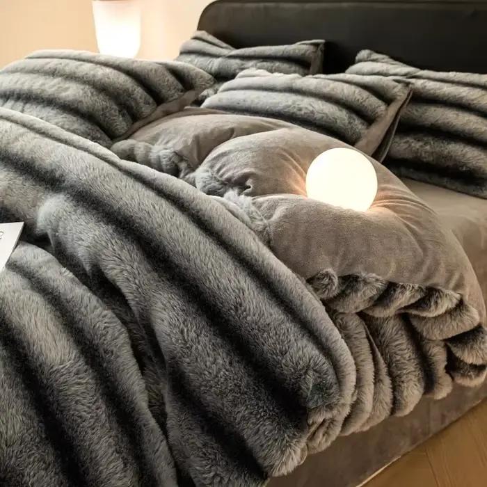Ensemble de literie de luxe chaud pour l'hiver, optique, comprend une housse de couette, un drap, une taie d'oreiller, des sites de documents solides, un ensemble de housses en velours doux Queen athl